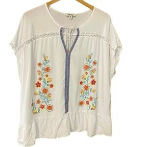 The pioneer woman floral Embroidered White blouse peasant Top XXL